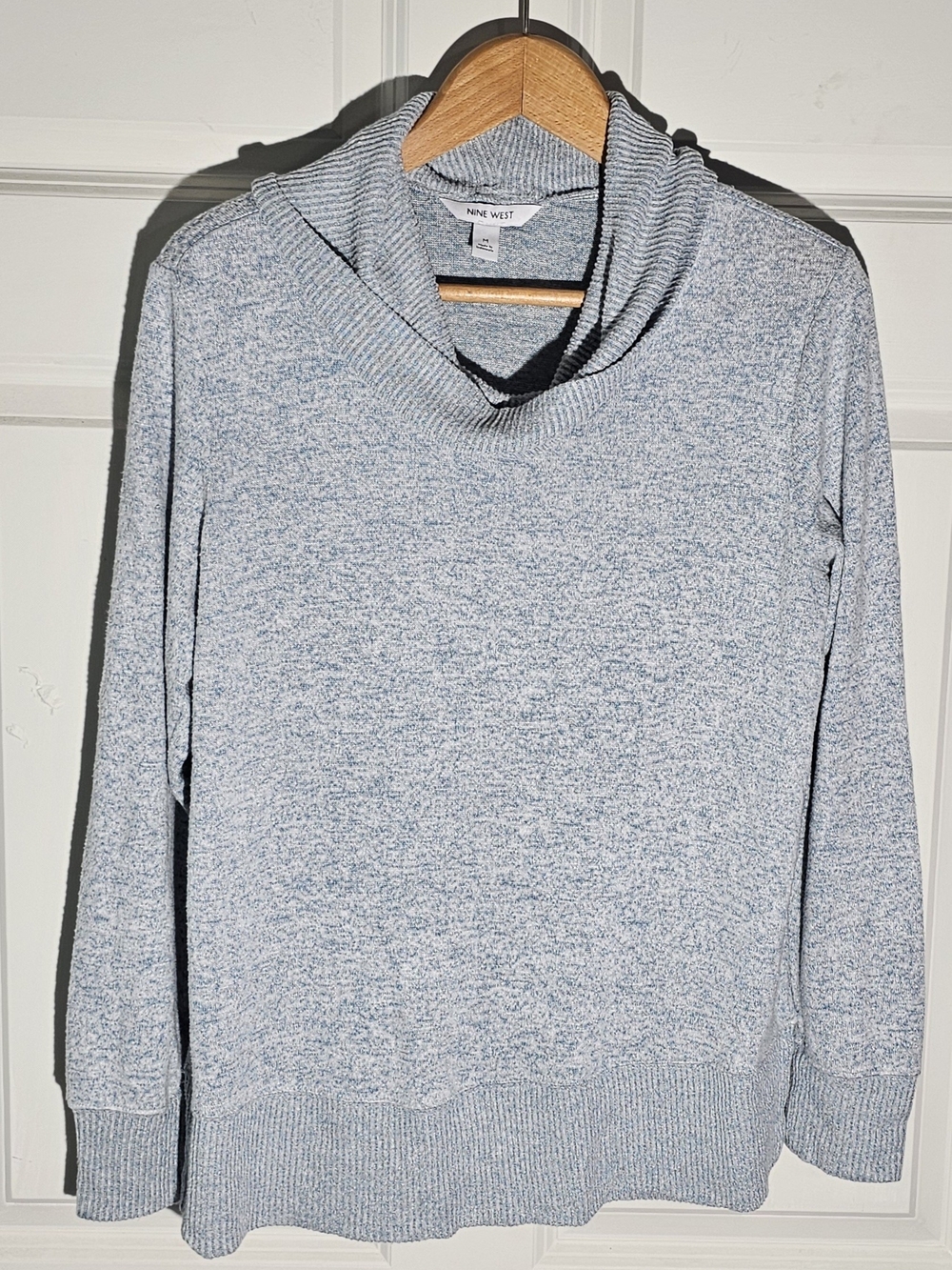 Nine West Light Blue Heathered Cowl Neck Sweater